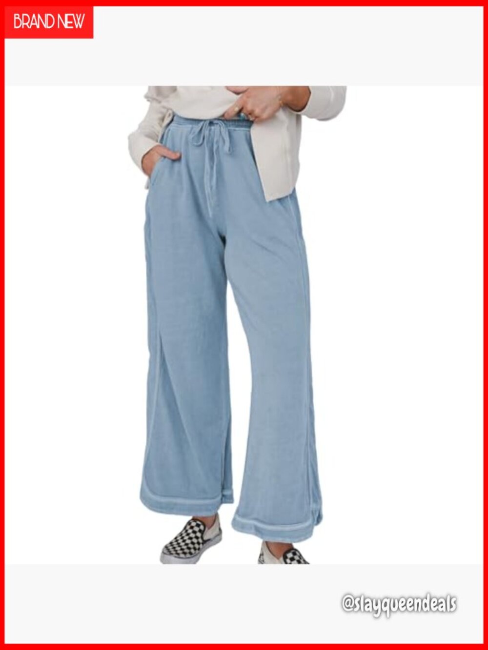 Wide Leg Sweatpants High Waist Baggy Acid Wash Pockets - Picture 2 of 7